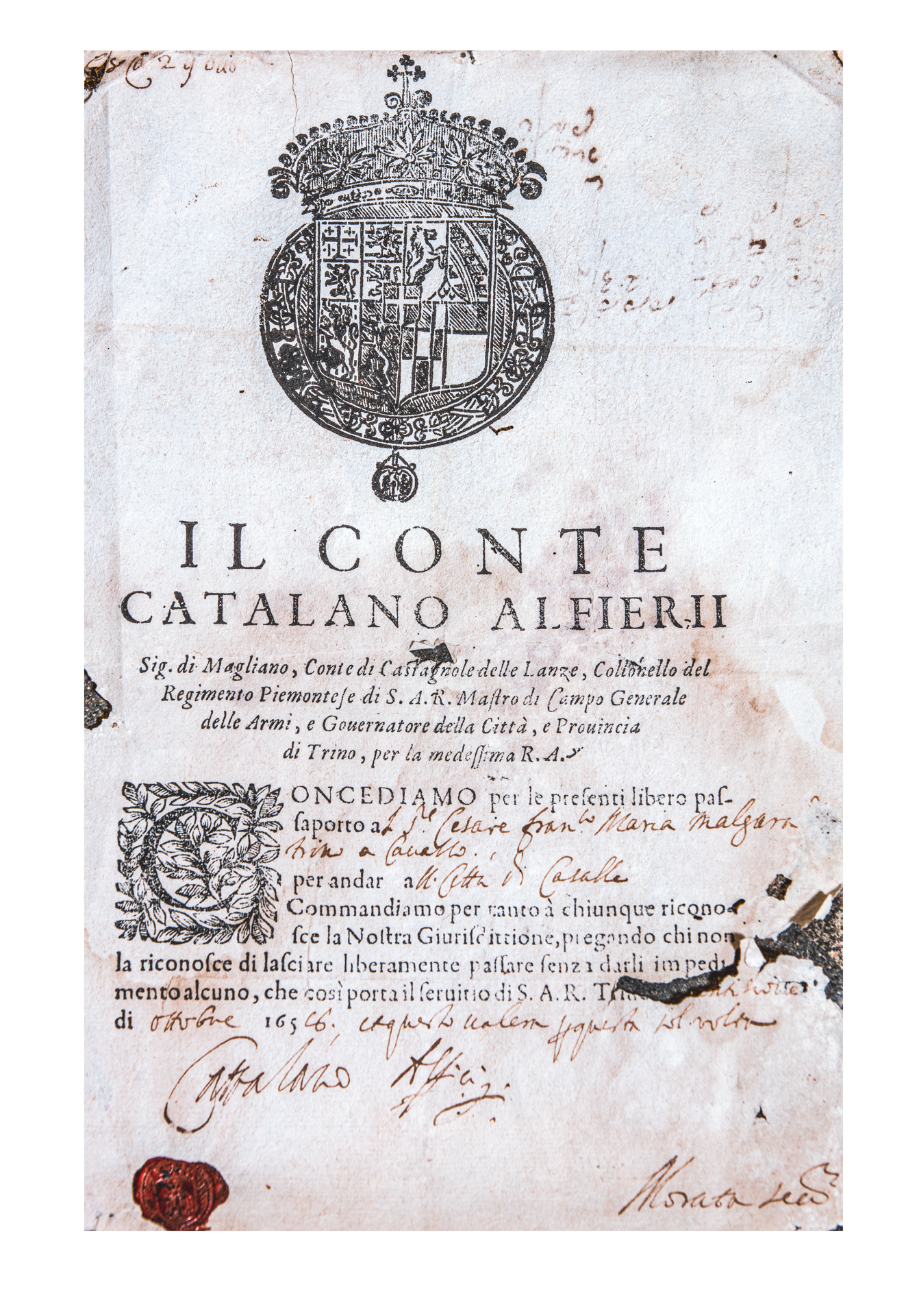 74. Passaporto rilasciato il 29 ottobre 1658